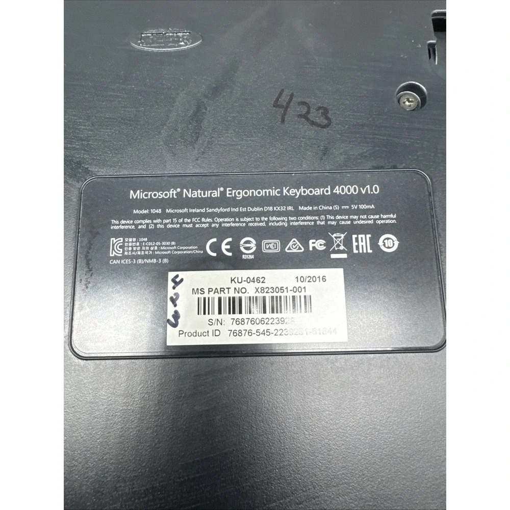 Microsoft Keyboard 4000 v1.0 Natural Ergonomic USB Wired KU-0462 Tested